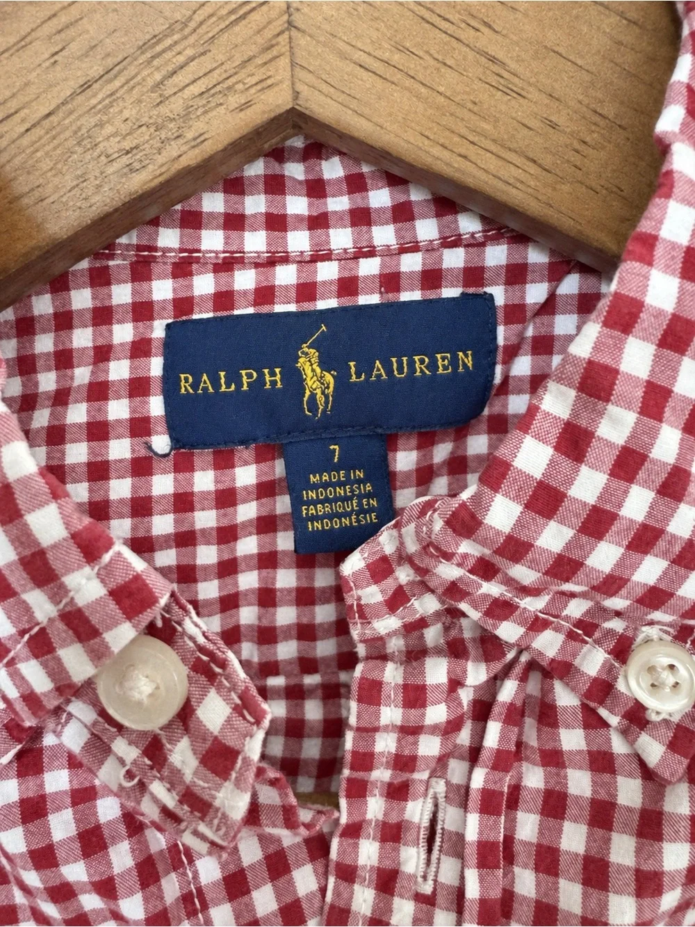 Ralph Lauren Boys Size 7 Red Gingham Cotton Button-Down Shirt